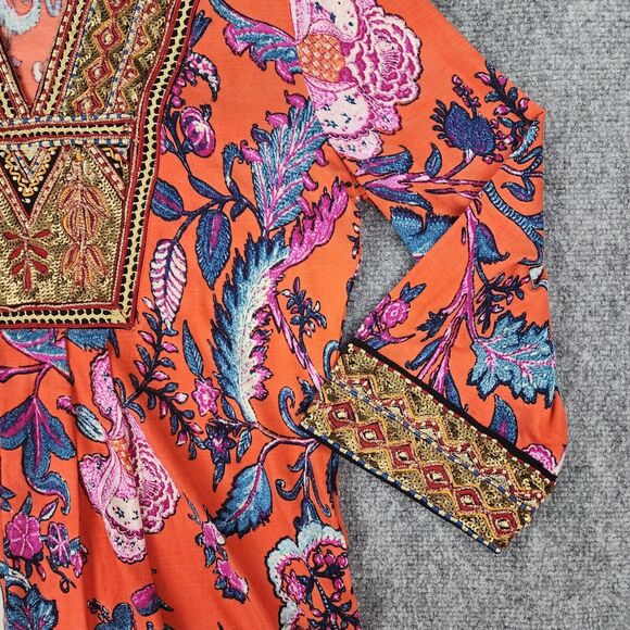 Soft Surroundings Top Womens XS Floral Sequin Embroidered 3/4 Sleeve Boho Tunic - Picture 13 of 16